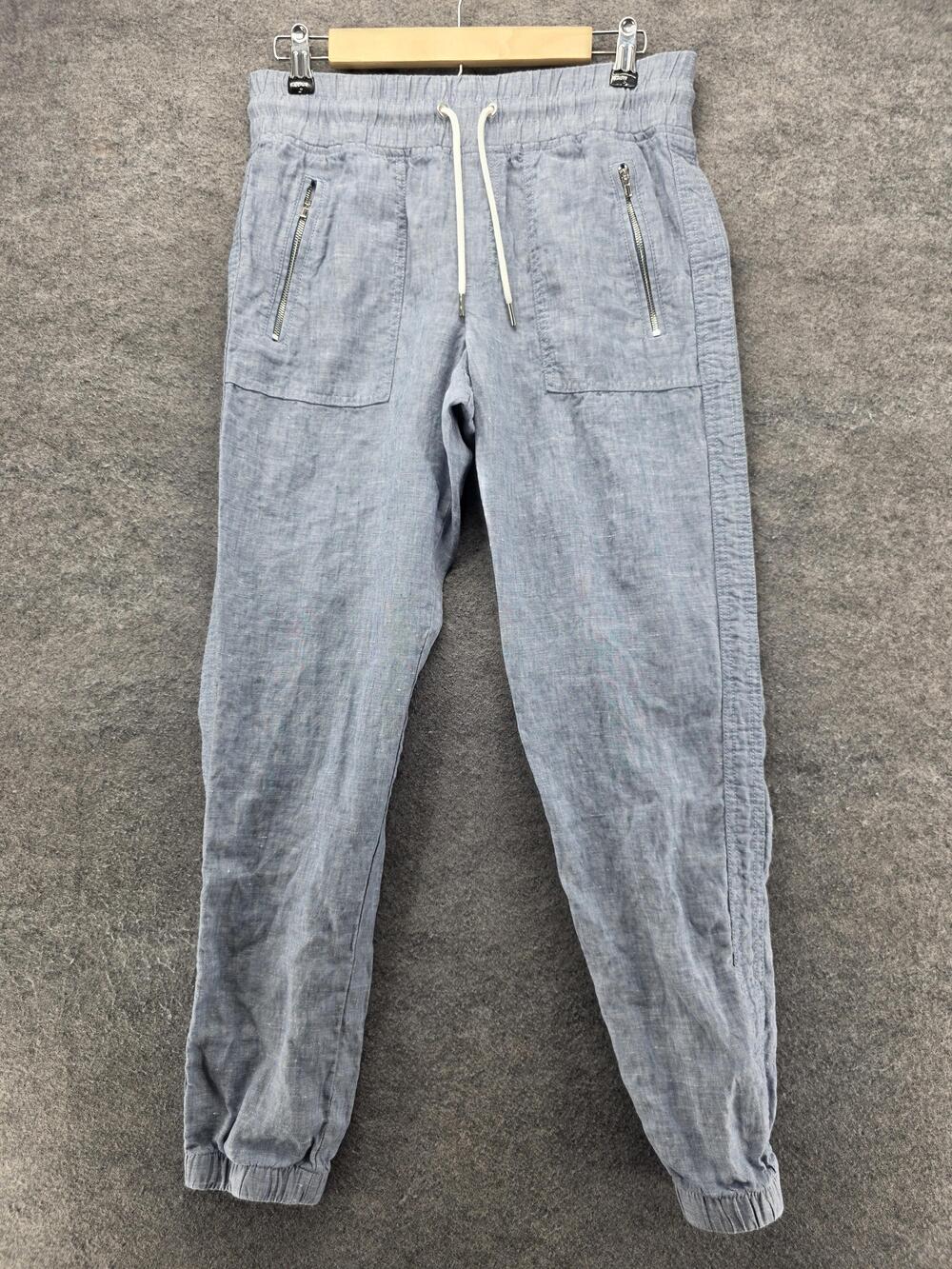 Athleta Pants Womens 4 Blue Cabo Linen Jogger Elastic Waist Lightweight Casual